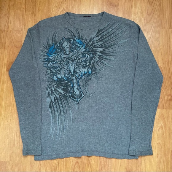Vintage Men’s Y2K Cross & Eagle Long Sleeve Thermal Size Medium - Picture 3 of 10